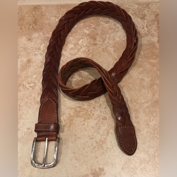 2 American Eagle Leather Belts: Brown Braided Belt (30) & Silver Skinny Belt (S) - Picture 6 of 13